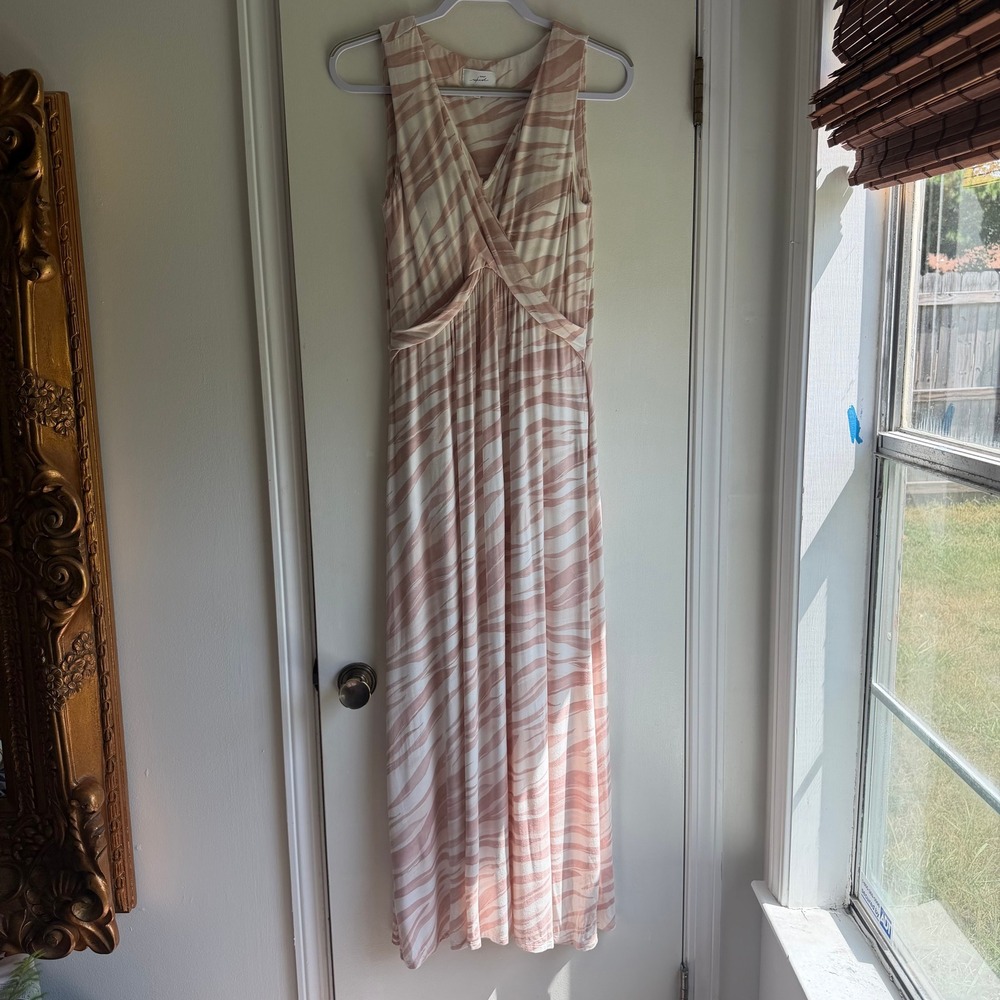Soma WKND Pink Zebra Animal Print Surplice Maxi Dress with Pockets Womens Medium